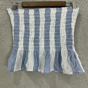 American Eagle tube top womens medium‎ blue white striped ruffle stretch costal